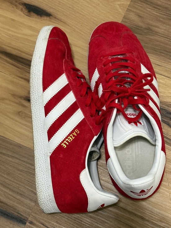 adidas Shoes - adidas Red Suede Sneakers with White Stripes